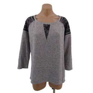 Dolan Womens Gray Black Lace Cut Out Knit Shirt Top Size L Anthropologie USA
